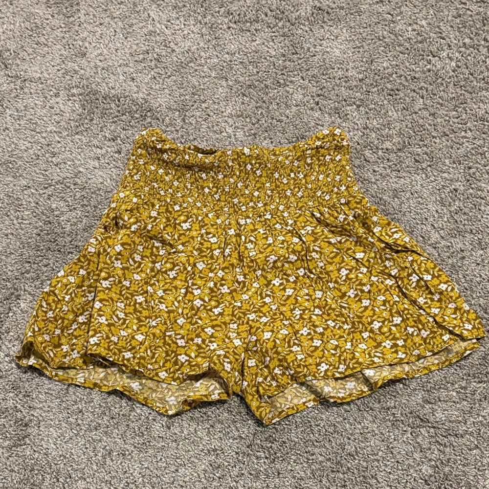 Aerie Yellow Floral High Waist Shorts